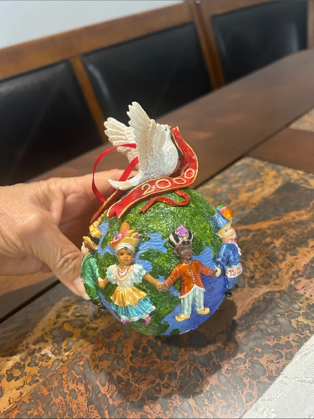 2000 Holiday Dove Globe Ornament with Multicolor Figures